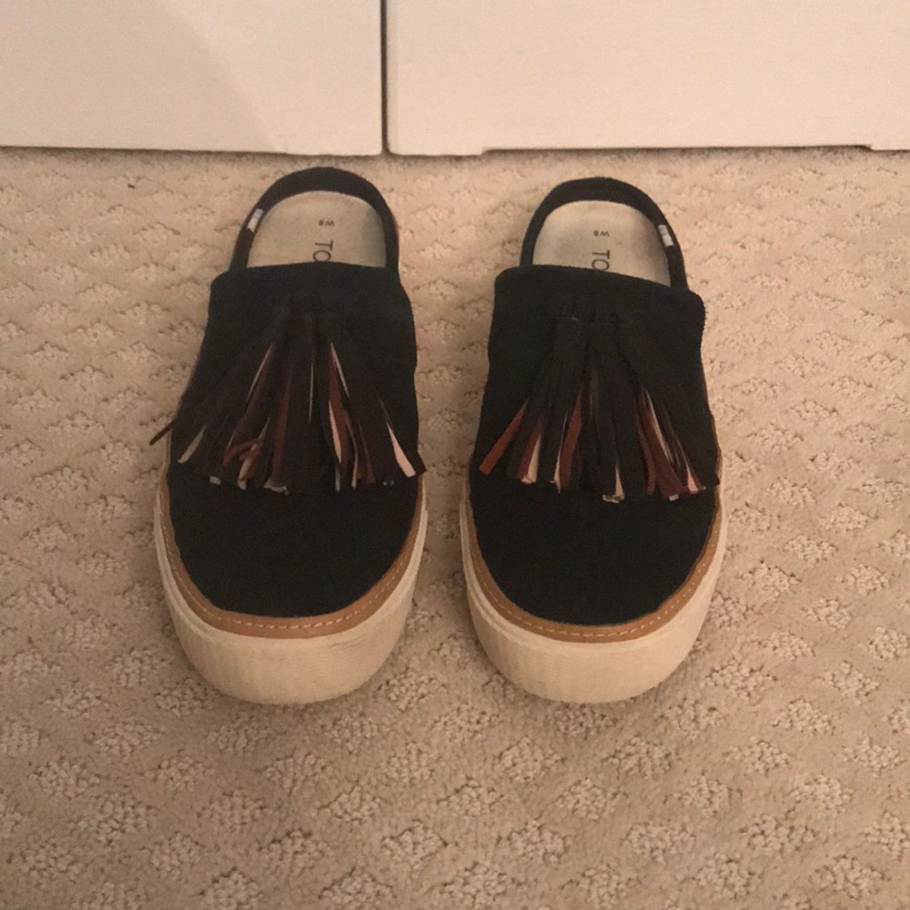Toms - Black Suede Tassel Sunrise Mule Slip-Ons